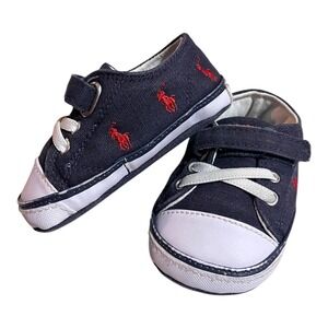 Ralph Lauren Navy Blue Baby Boys Canvas Sneakers‎ Shoes Soft Sole Sz 3